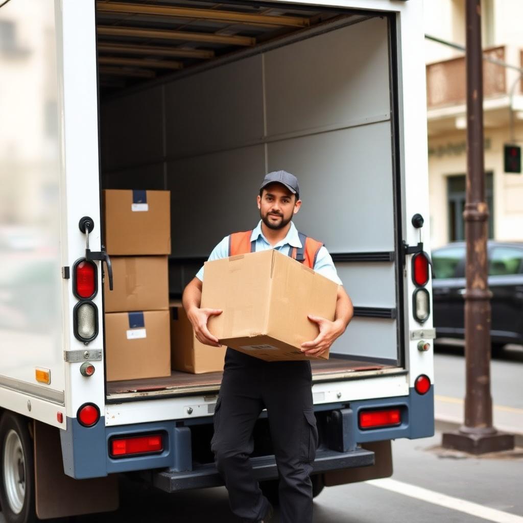 Operario de Danny's Cargo Express cargando cajas al camión